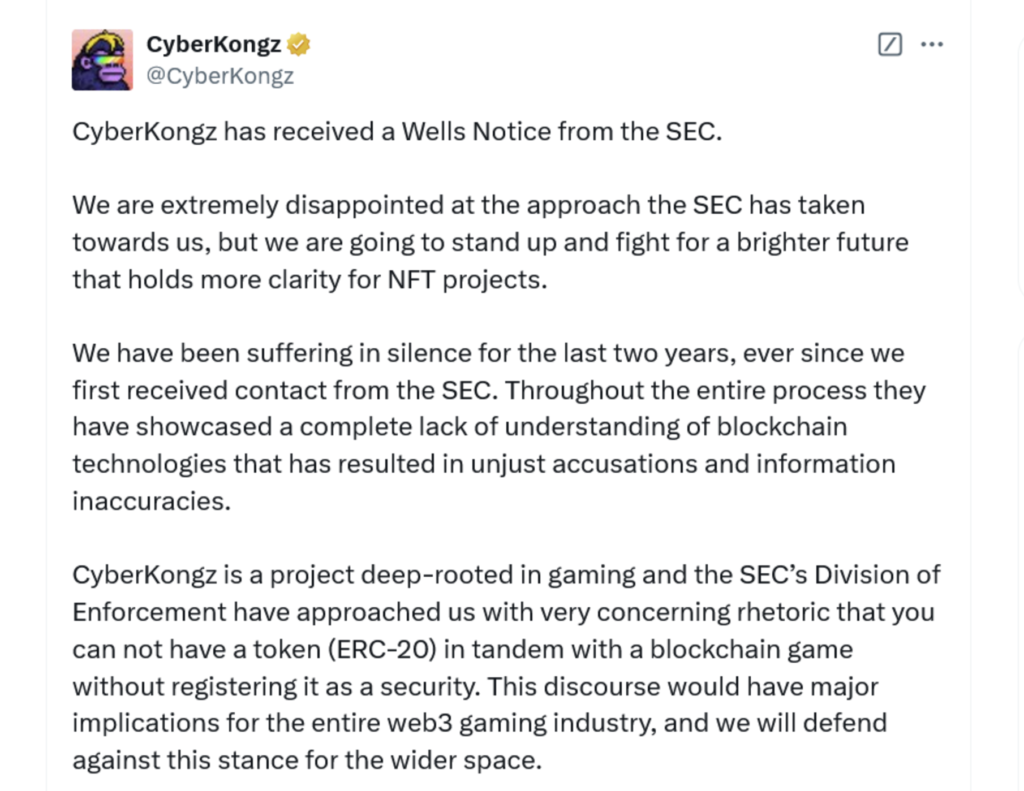 سایبرکانگز (CyberKongz) با اخطاریه SEC مواجه شد - منبع: CyberKongz